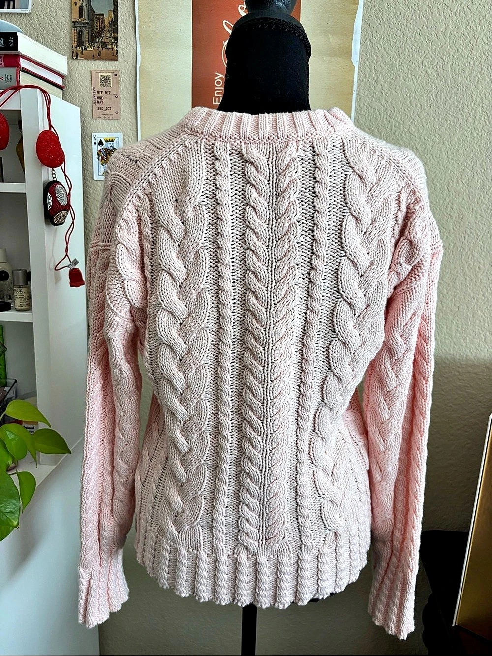 NWOT J.CREW Cable Knit Crewneck Sweater in Blush Pink Size XS - Picture 2 of 6